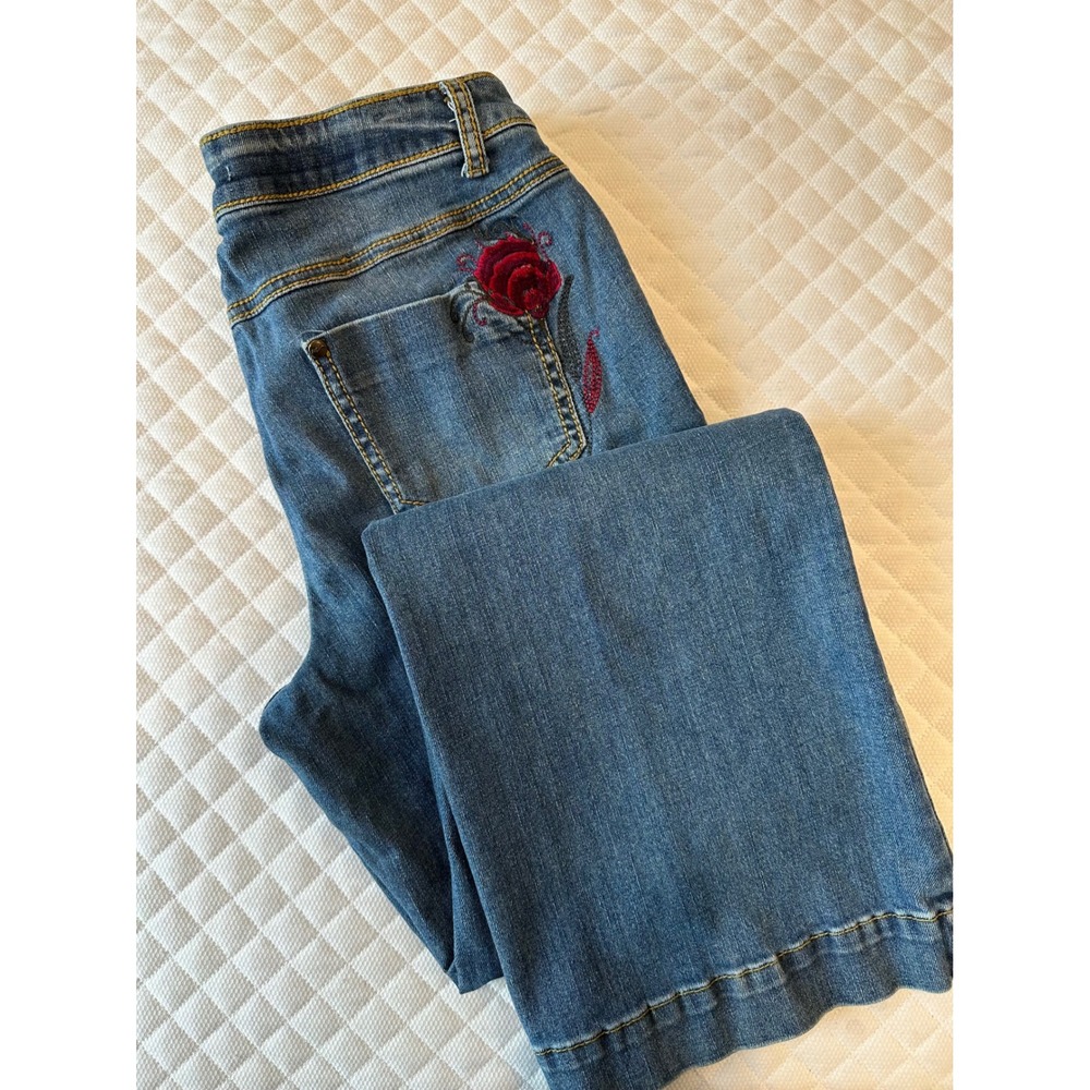 Midnight Velvet J Style Embroidered Floral Straight Leg Jeans Womens 10 boho